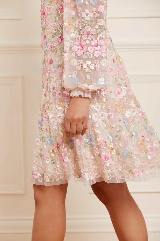 Needle and Thread Shimmer Fairytale VNeck Mini Dress Champagne Women Embellished Dresses Needle and Thread Shimmer Fairytale VNeck Mini Dress Champagne Women Embellished Dresses