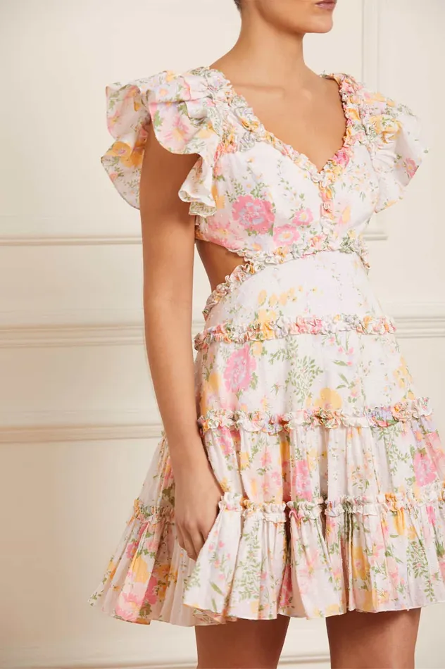 Needle and Thread Sunrise Bloom Backless Cotton Micro Mini Dress Multi Women Day Dresses