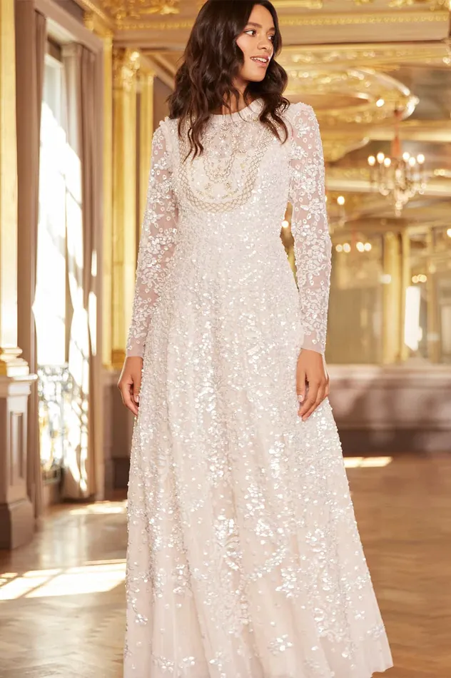 Needle and Thread Victorian Wreath Gloss Long Sleeve Gown Champagne Women Evening Dresses Needle and Thread Victorian Wreath Gloss Long Sleeve Gown Champagne Women Evening Dresses