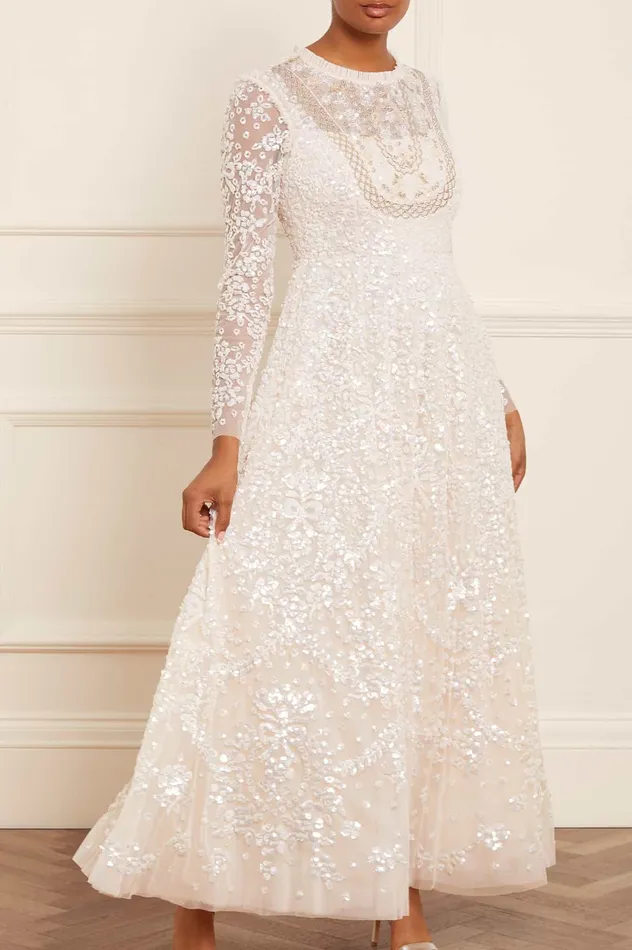 Needle and Thread Victorian Wreath Gloss Long Sleeve Gown Champagne Women Evening Dresses