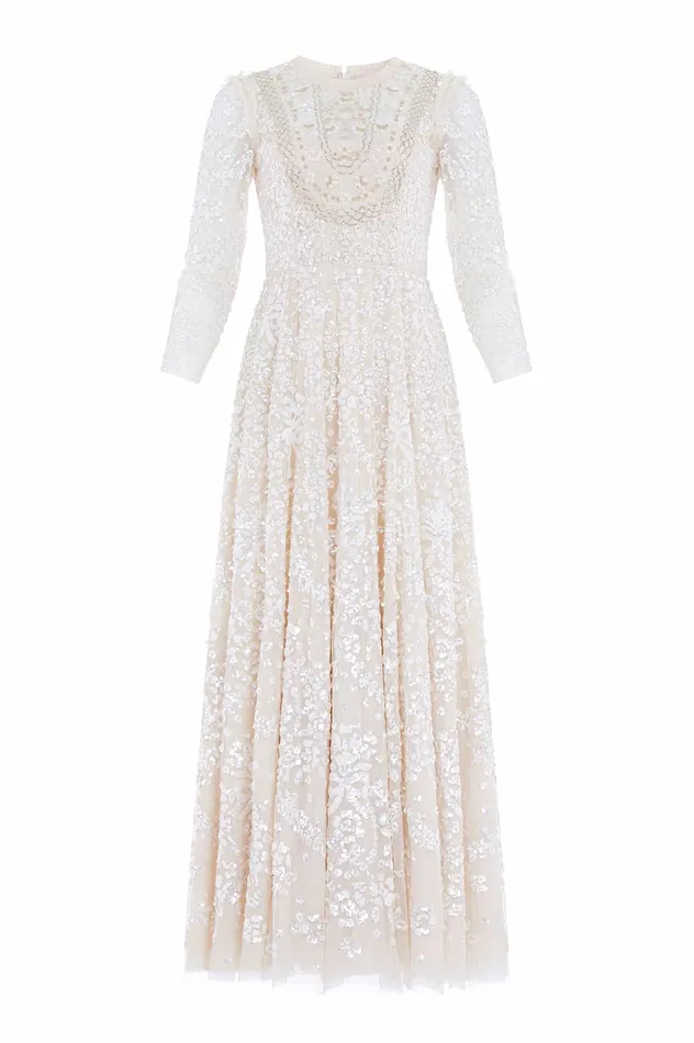 Needle and Thread Victorian Wreath Gloss Long Sleeve Gown Champagne Women Evening Dresses
