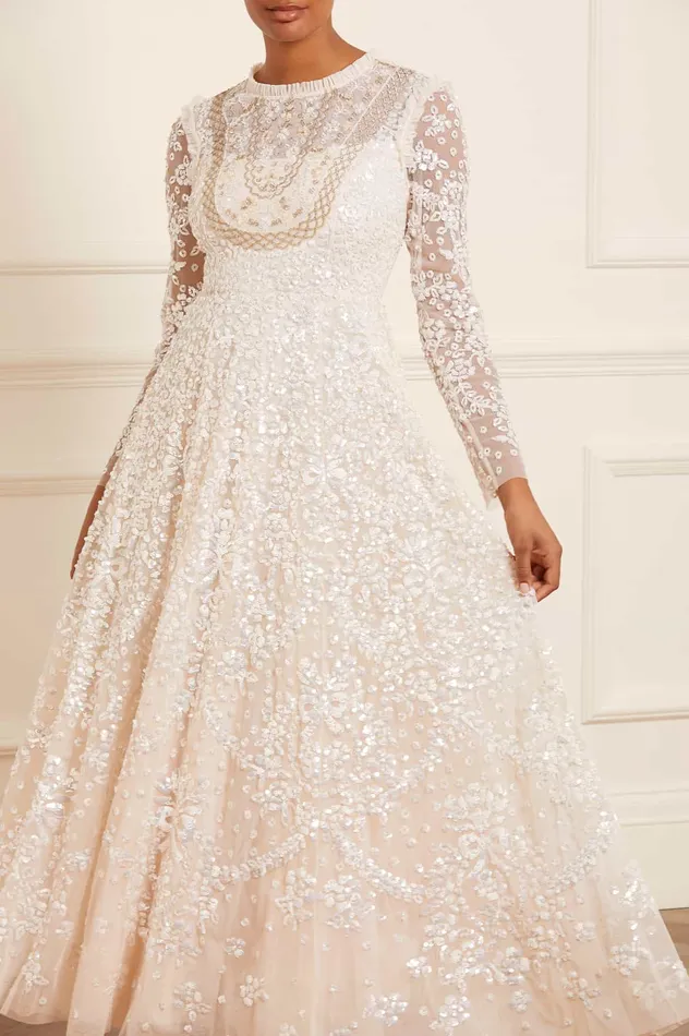 Needle and Thread Victorian Wreath Gloss Long Sleeve Gown Champagne Women Evening Dresses