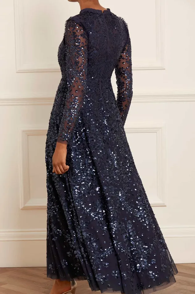 Needle and Thread Victorian Wreath Long Sleeve Gown Blue Women Embellished Dresses