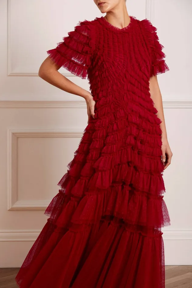 Needle and Thread Willow Ruffle Gown Red Women Exclusives