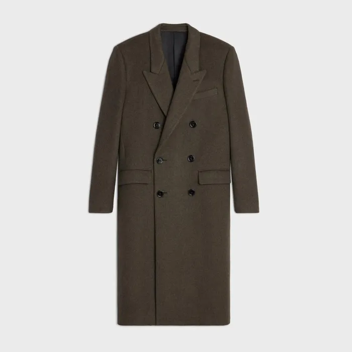 Overcoat In Double Face Cashmere Khaki Melange Women CELINE COATS