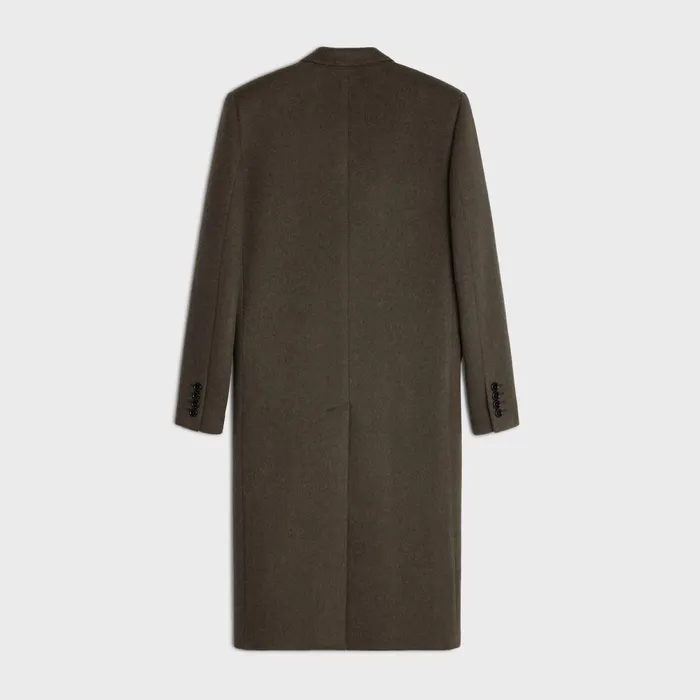 Overcoat In Double Face Cashmere Khaki Melange Women CELINE COATS