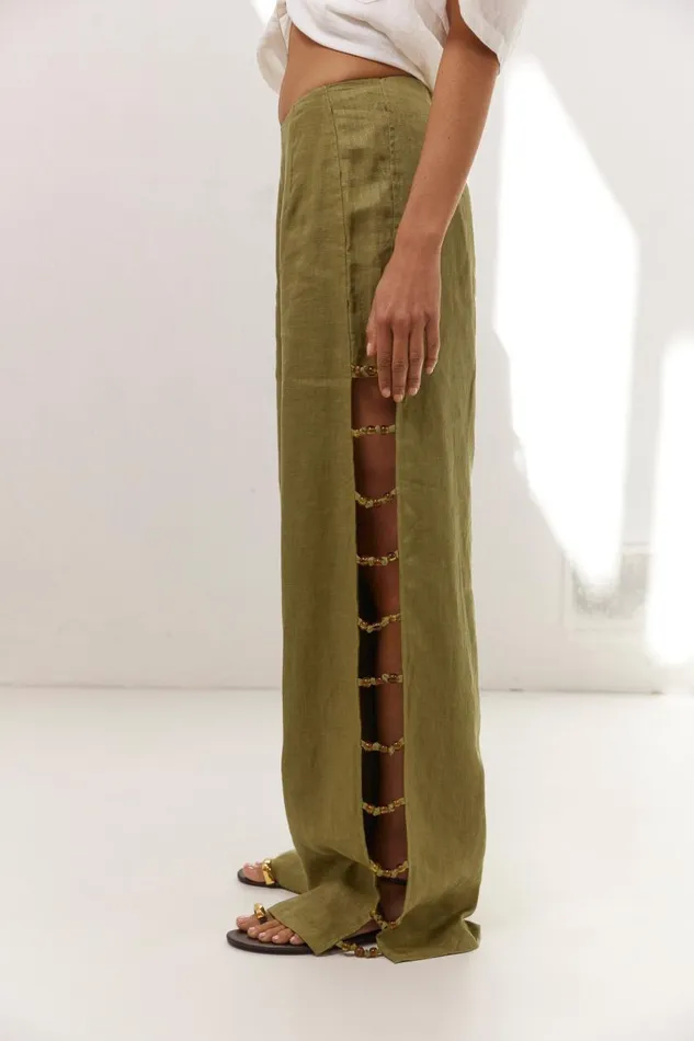 Pants Women VRG GRL Tia Linen Pants Olive Pants Women VRG GRL Tia Linen Pants Olive