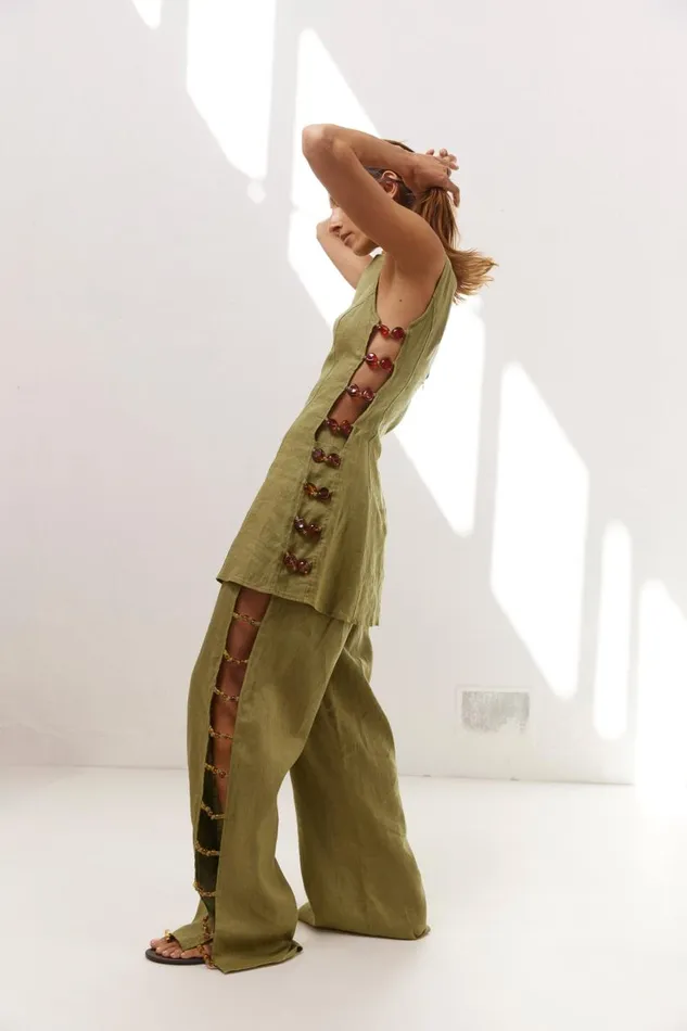 Pants Women VRG GRL Tia Linen Pants Olive Pants Women VRG GRL Tia Linen Pants Olive