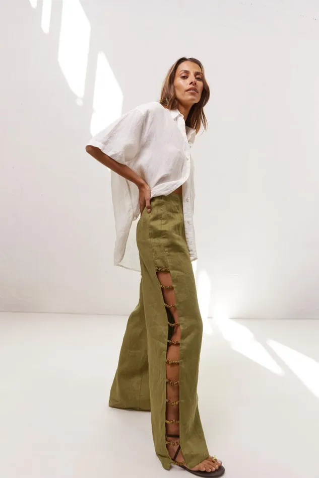 Pants Women VRG GRL Tia Linen Pants Olive Pants Women VRG GRL Tia Linen Pants Olive