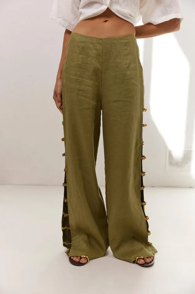 Pants Women VRG GRL Tia Linen Pants Olive Pants Women VRG GRL Tia Linen Pants Olive