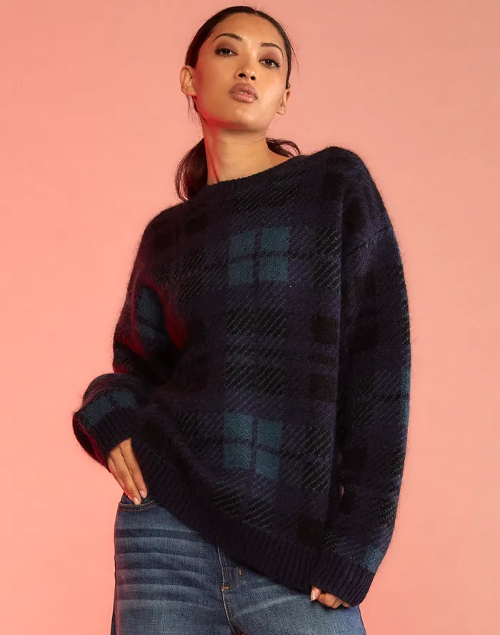 Plaid Mohair Sweater 8211 Blkwth Women Cynthia Rowley Tops