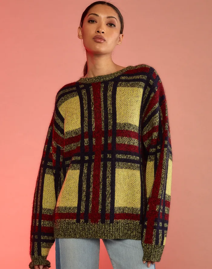 Plaid Mohair Sweater 8211 Ylwmt Women Cynthia Rowley Tops