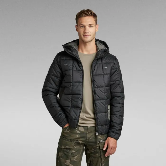 Puffer Jackets Men GStar RAW Meefic Square Quilted Hooded Jacket Dark Black