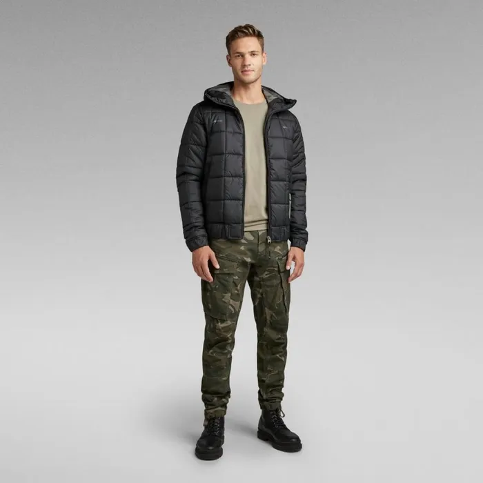 Puffer Jackets Men GStar RAW Meefic Square Quilted Hooded Jacket Dark Black