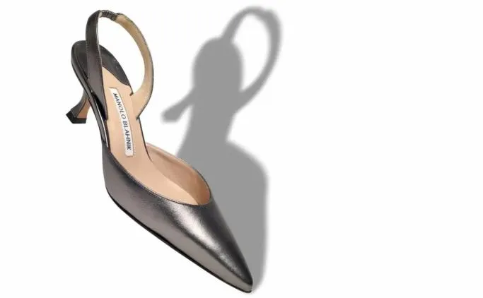 Pumps Women Manolo Blahnik CAROLYNE 50Silver Nappa Leather Slingback Pumps