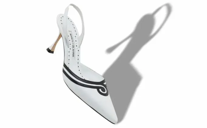 Pumps Women Manolo Blahnik CHONGASLIWhite And Black Nappa Leather Slingback Pumps Pumps Women Manolo Blahnik CHONGASLIWhite And Black Nappa Leather Slingback Pumps