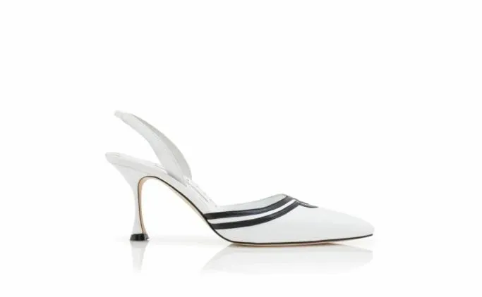 Pumps Women Manolo Blahnik CHONGASLIWhite And Black Nappa Leather Slingback Pumps Pumps Women Manolo Blahnik CHONGASLIWhite And Black Nappa Leather Slingback Pumps