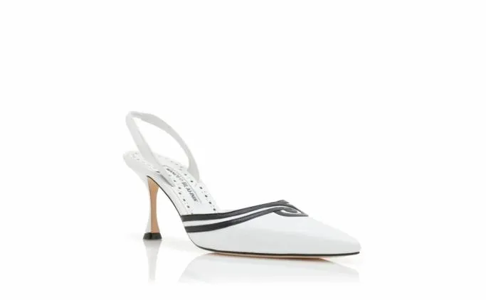 Pumps Women Manolo Blahnik CHONGASLIWhite And Black Nappa Leather Slingback Pumps Pumps Women Manolo Blahnik CHONGASLIWhite And Black Nappa Leather Slingback Pumps