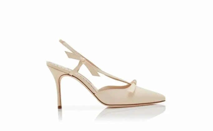 Pumps Women Manolo Blahnik CORINTIADark Cream Crepe De Chine Slingback Mules Pumps Women Manolo Blahnik CORINTIADark Cream Crepe De Chine Slingback Mules