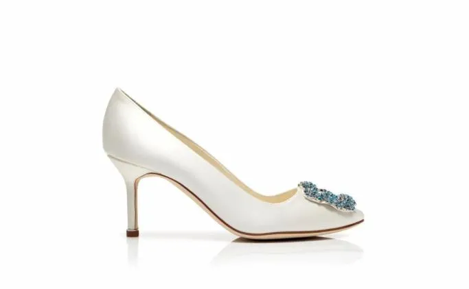 Pumps Women Manolo Blahnik HANGISI BRIDE 70White Satin Jewel Buckle Pumps Pumps Women Manolo Blahnik HANGISI BRIDE 70White Satin Jewel Buckle Pumps