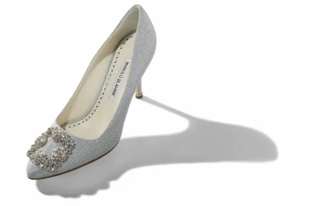 Pumps Women Manolo Blahnik HANGISI GLITTER BRIDESilver Glitter Fabric Jewel Buckle Pumps Pumps Women Manolo Blahnik HANGISI GLITTER BRIDESilver Glitter Fabric Jewel Buckle Pumps