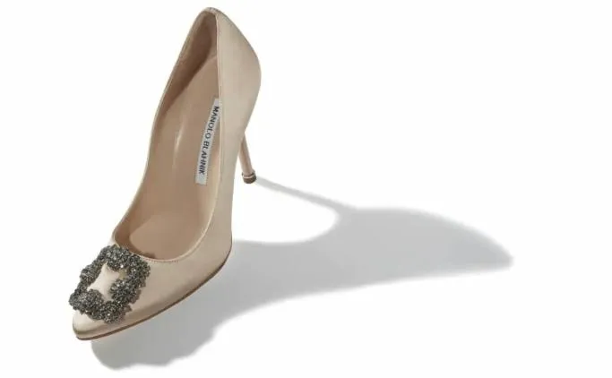 Pumps Women Manolo Blahnik HANGISIChampagne Satin Jewel Buckle Pumps