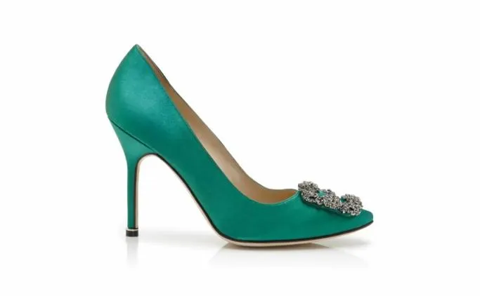 Pumps Women Manolo Blahnik HANGISIGreen Satin Jewel Buckle Pumps Pumps Women Manolo Blahnik HANGISIGreen Satin Jewel Buckle Pumps