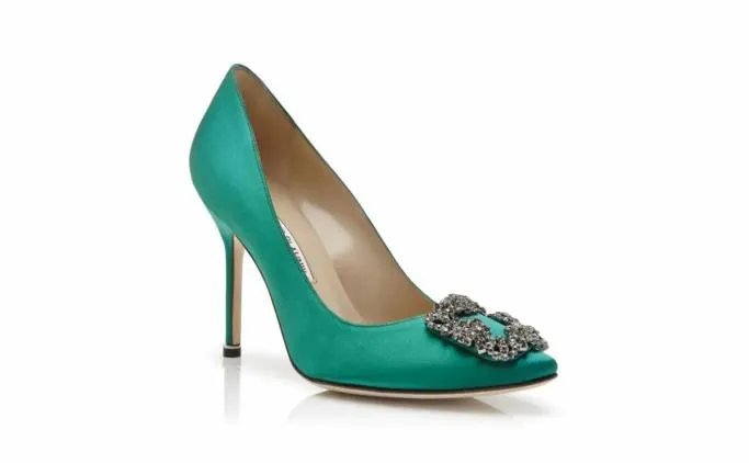 Pumps Women Manolo Blahnik HANGISIGreen Satin Jewel Buckle Pumps Pumps Women Manolo Blahnik HANGISIGreen Satin Jewel Buckle Pumps