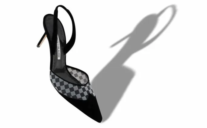 Pumps Women Manolo Blahnik MINGOSLIBlack Mesh Checkered Slingback Mules