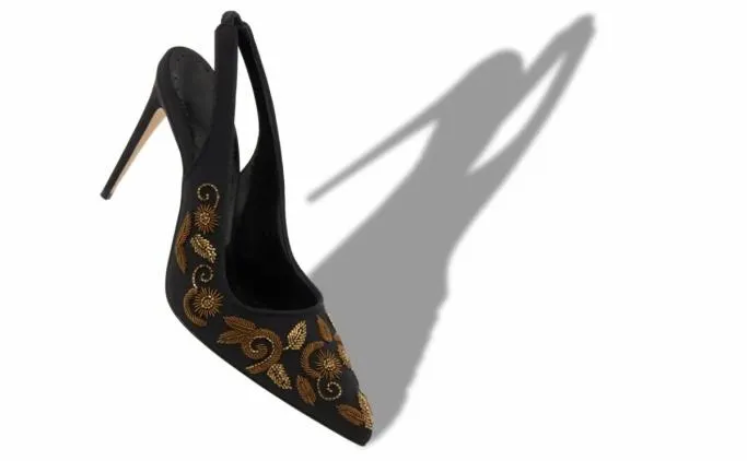Pumps Women Manolo Blahnik WILFREDABlack And Gold Crepe De Chine Slingback Pumps Pumps Women Manolo Blahnik WILFREDABlack And Gold Crepe De Chine Slingback Pumps