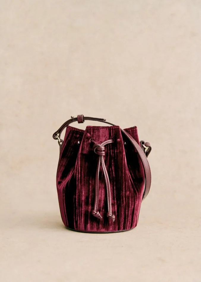 Szane Bags Womens Micro Farrow Bucket Bag Bordeaux Velours Pliss
