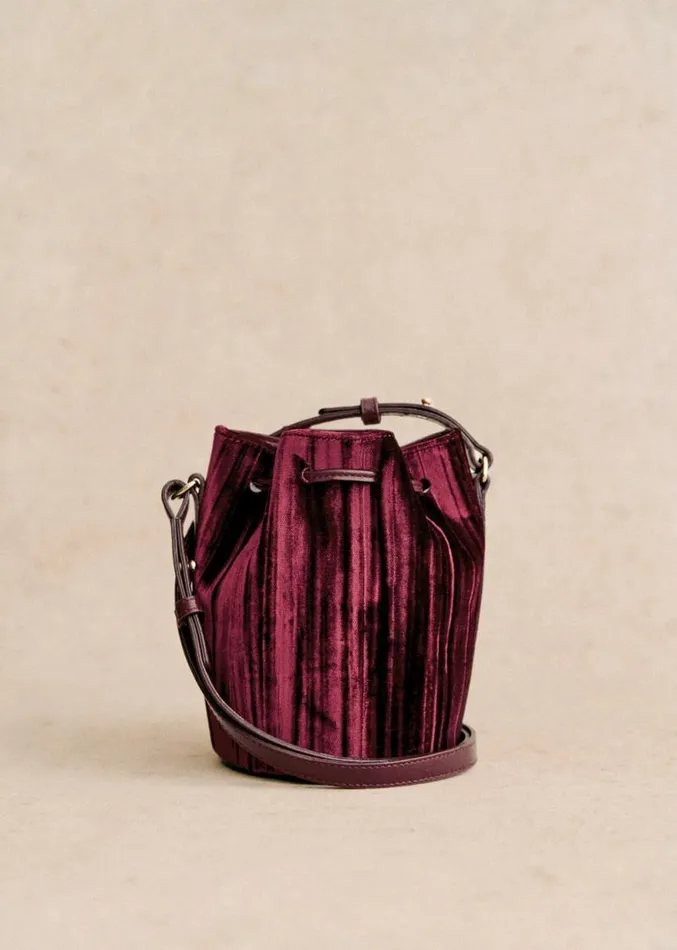 Szane Bags Womens Micro Farrow Bucket Bag Bordeaux Velours Pliss