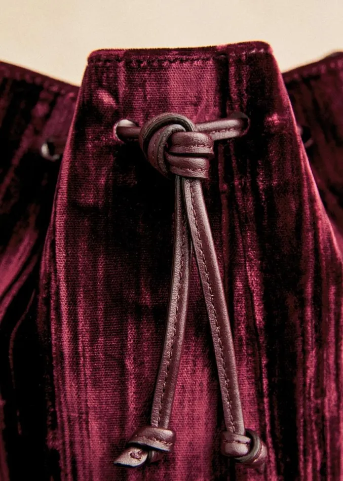 Szane Bags Womens Micro Farrow Bucket Bag Bordeaux Velours Pliss
