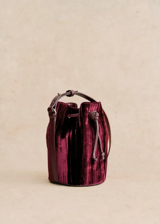 Szane Bags Womens Micro Farrow Bucket Bag Bordeaux Velours Pliss