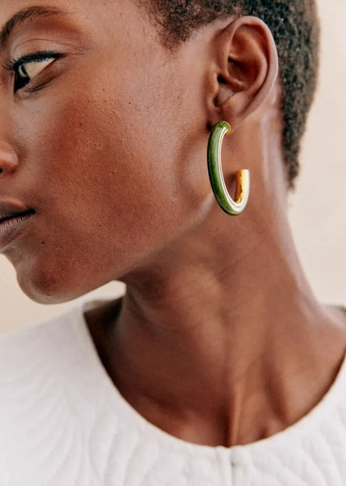Szane Earrings Womens Cameron Hoops Olive Green