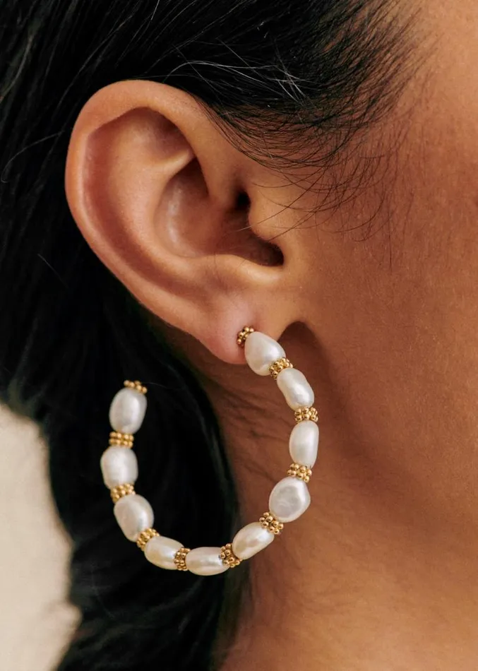 Szane Earrings Womens Milo Hoops Gold With Mother Of Pearl