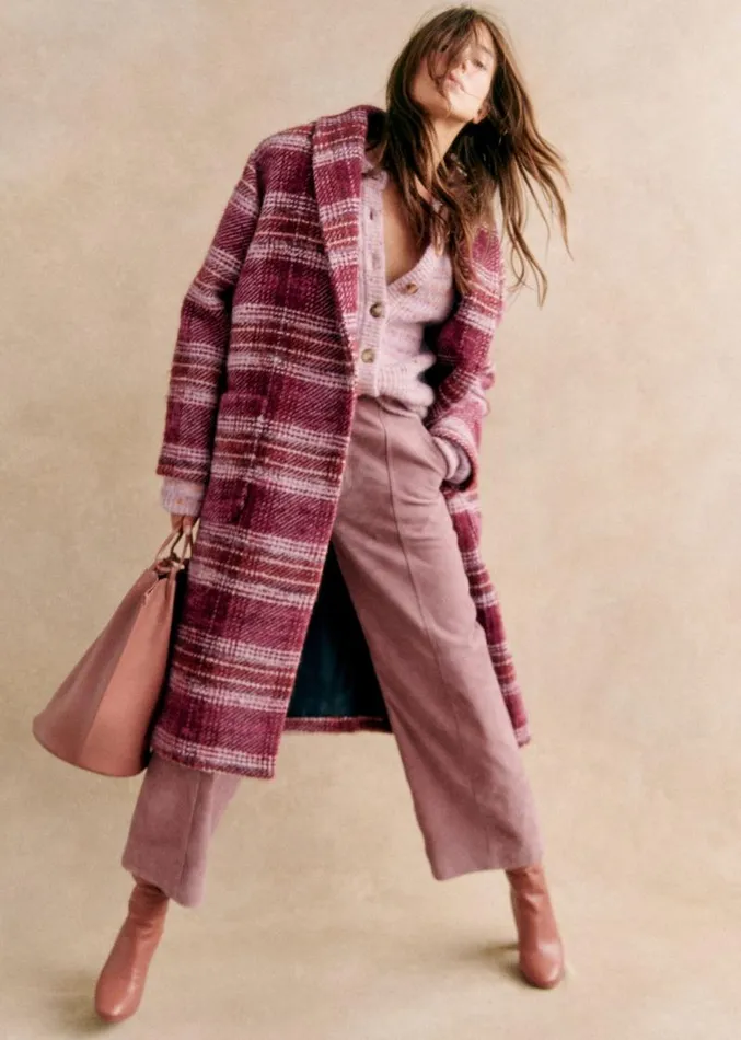 Szane Jackets and Coats Womens Joe Coat Burgundy and Pink Tartan