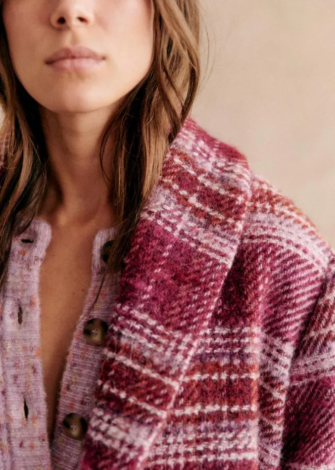 Szane Jackets and Coats Womens Joe Coat Burgundy and Pink Tartan