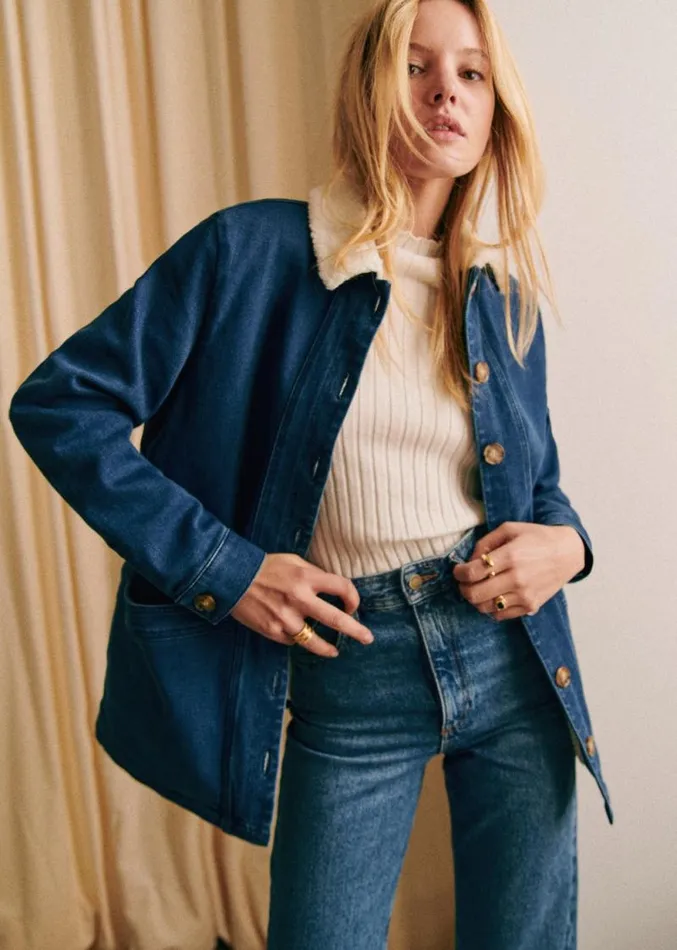 Szane Jackets and Coats Womens Will Jacket Indigo Faux Sheepskin Collar