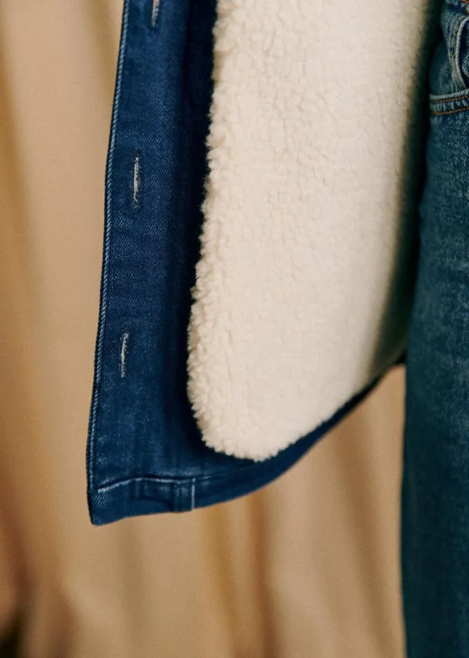 Szane Jackets and Coats Womens Will Jacket Indigo Faux Sheepskin Collar