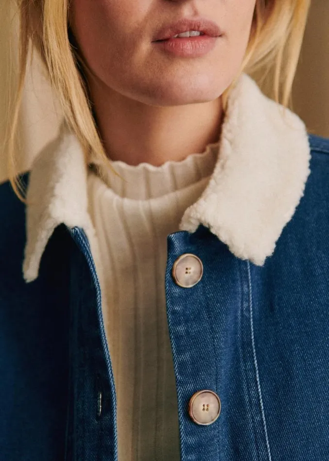 Szane Jackets and Coats Womens Will Jacket Indigo Faux Sheepskin Collar