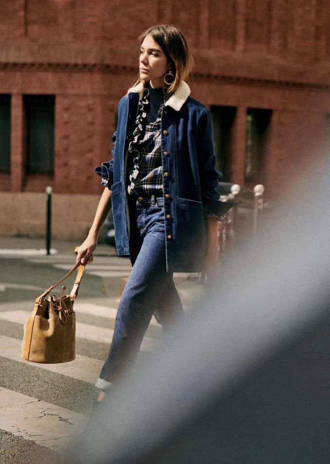 Szane Jackets and Coats Womens Will Jacket Indigo Faux Sheepskin Collar