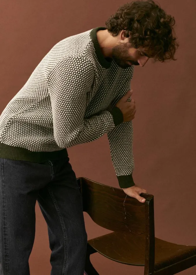 Szane Knitwear Mens Oscar Sweater Ecru Green
