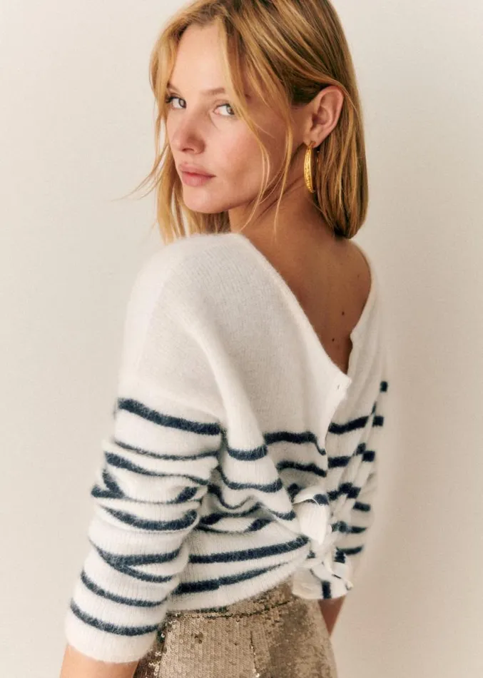 Szane Knitwear Womens Gaspard Cardigan Ecru Navy