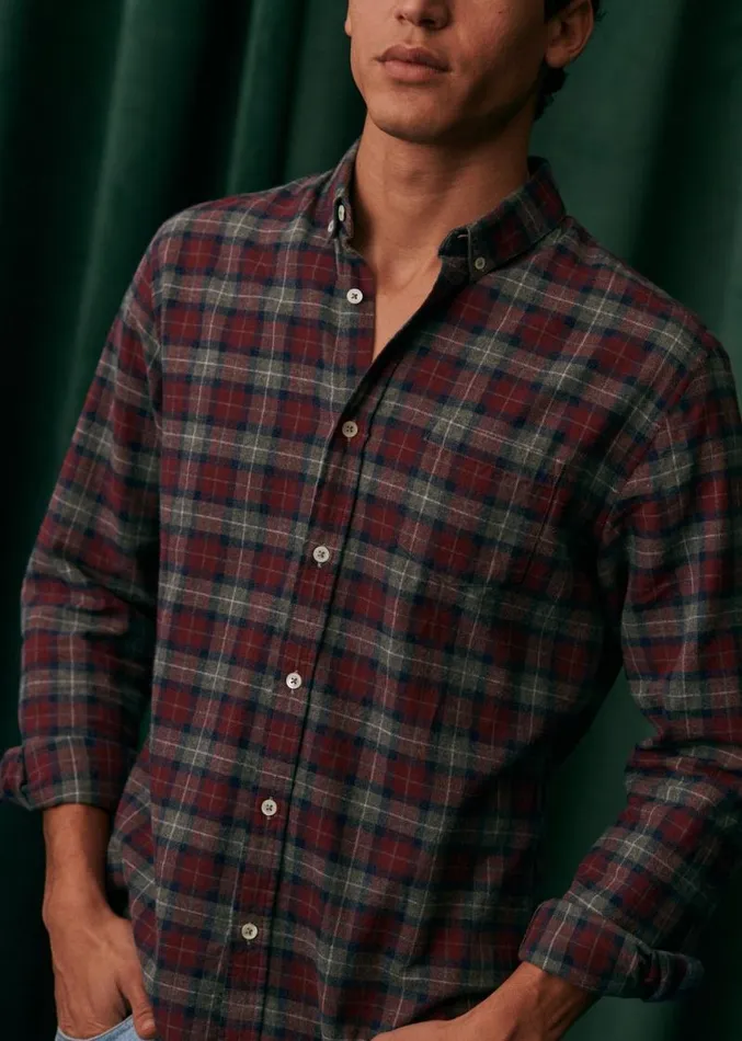 Szane Shirts Mens Checked Flannel Charlie Shirt Grey Burgundy