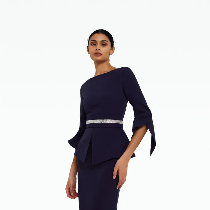Safiyaa Alondra Azurite Blue Midi Dress Women Dresses