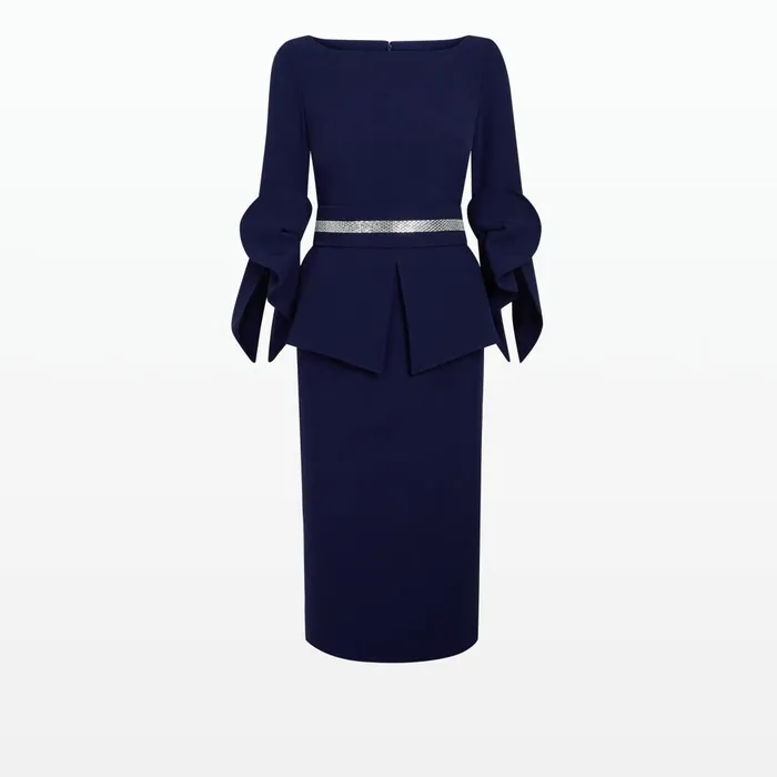 Safiyaa Alondra Azurite Blue Midi Dress Women Dresses