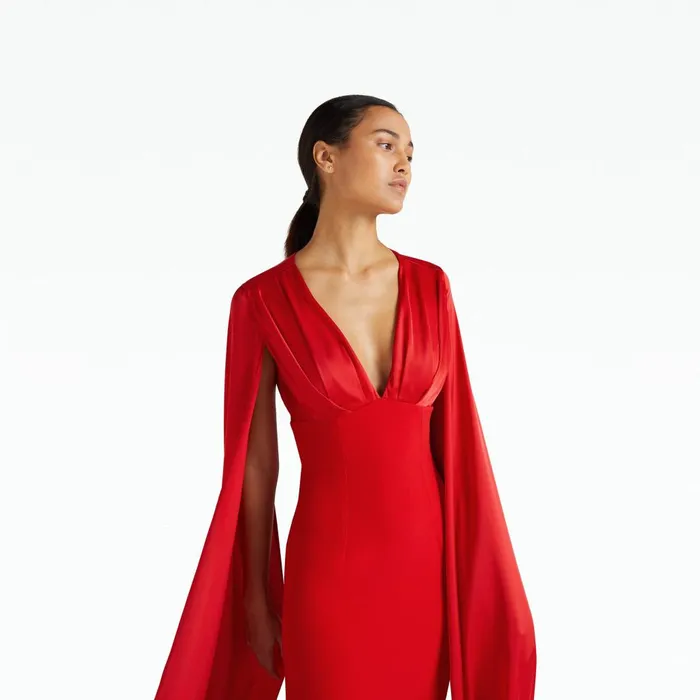 Safiyaa Angelina Cherry Red Long Dress Women Dresses