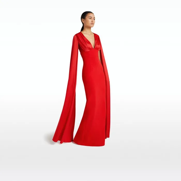 Safiyaa Angelina Cherry Red Long Dress Women Dresses