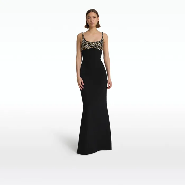 Safiyaa Beatriz Black and Celestial Scatter Embroidery Long Dress Women Dresses